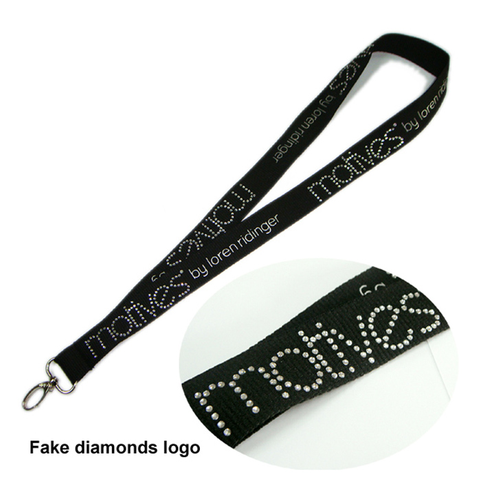 Black polyester make your own Fake Diamonds logo glitter hot topic lanyard