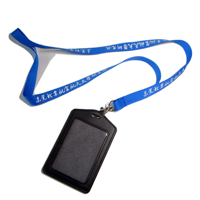 PU business ID card bag screen printing logo neck lanyards