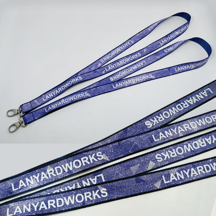 Silver wire and polyester woven sublimation color and imprinted logo cord lanyard