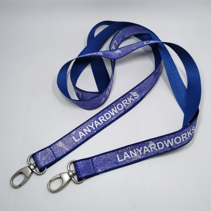 Silver wire and polyester woven sublimation color and imprinted logo cord lanyard