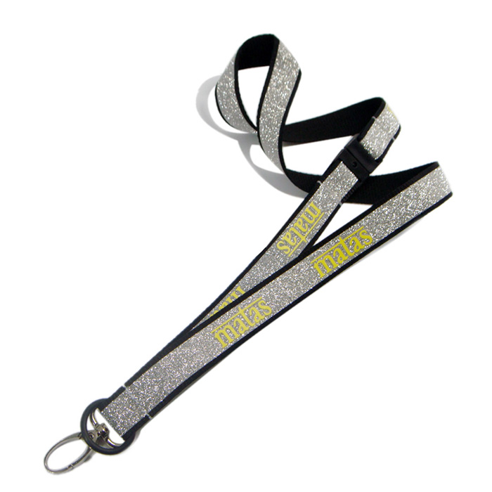 Glitter reflective custom strap oval hook fabriction key holder lanyard