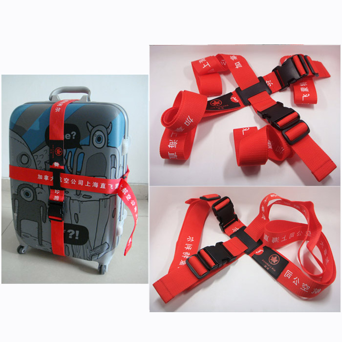 Adverting gift printing air line company  logo name brand nylon cross luggage strap