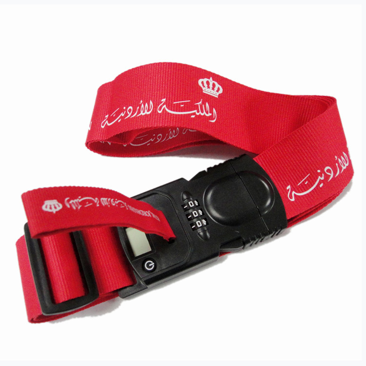 Weighing buckle red color polyester holder strap carry on luggage belt