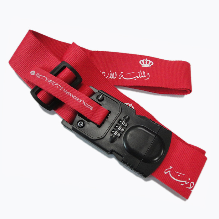 Weighing buckle red color polyester holder strap carry on luggage belt