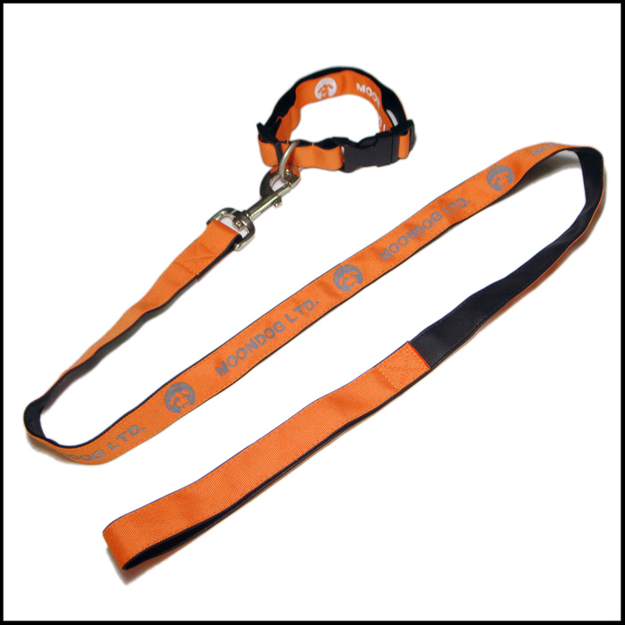Reflective silk-screen logo jean and leather pet belt walking dog leashes belt and collar