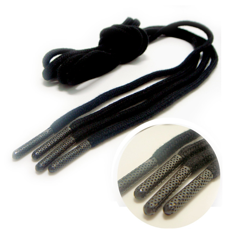 Metal black ending custom tips round cotton shoelace charms for sale