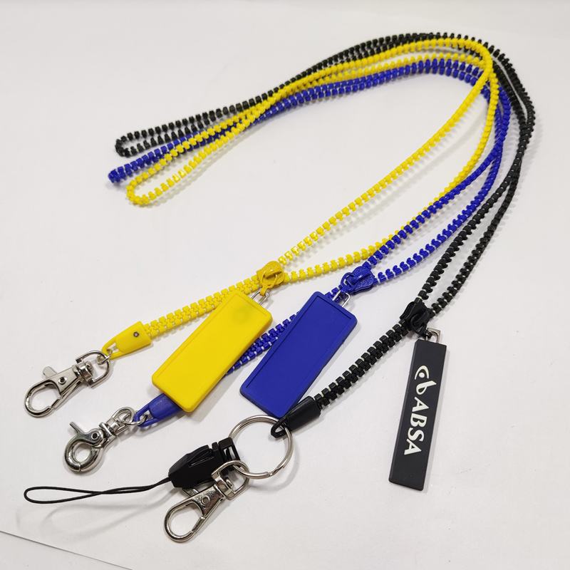 Yellow blue black colors id holder zipper key lanyard 