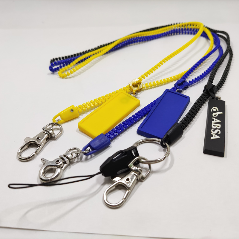 Yellow blue black colors id holder zipper key lanyard 