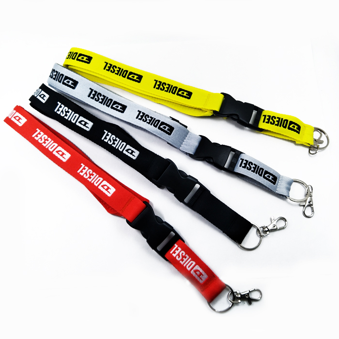 Yellow plain woven brand one side logo lanyards with key ring