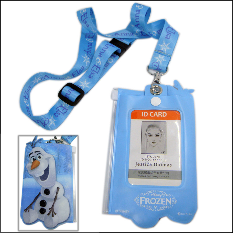 Bling blue snow cartoon logo soft vertical card holder lanyard 