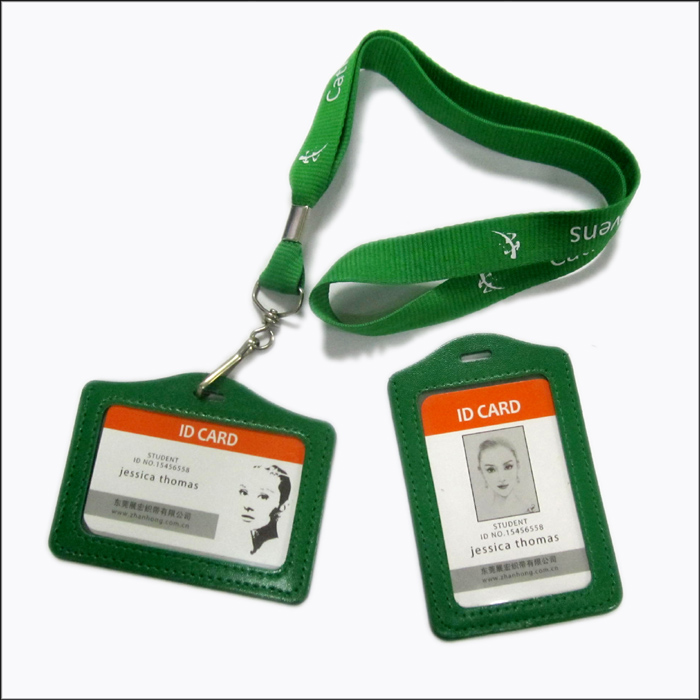 Imprinting logo polyester lanyard with leather card holder