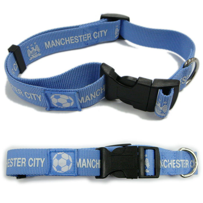 Woven label football logo blue polyester dog training collar