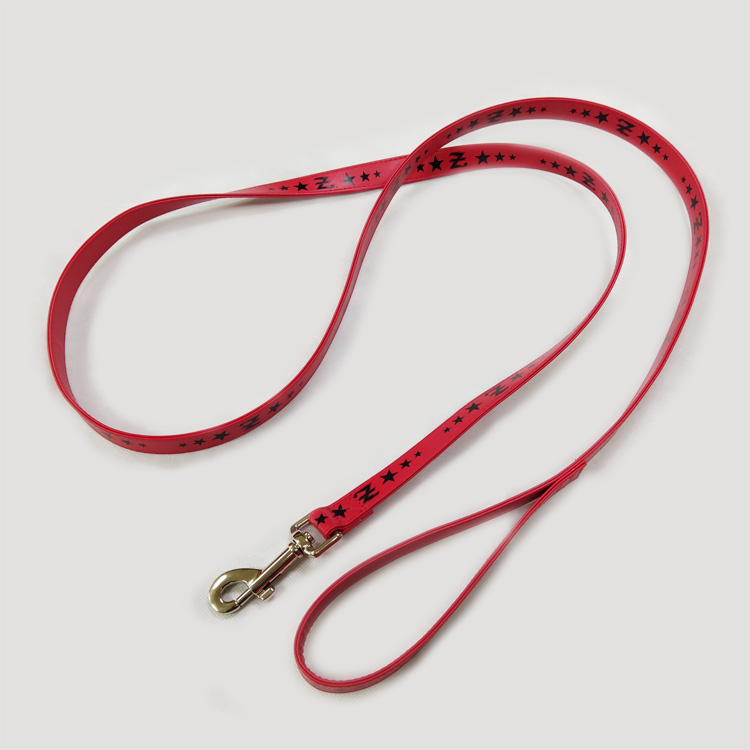 Tristed grain red thick luxury leather dog leash and collar