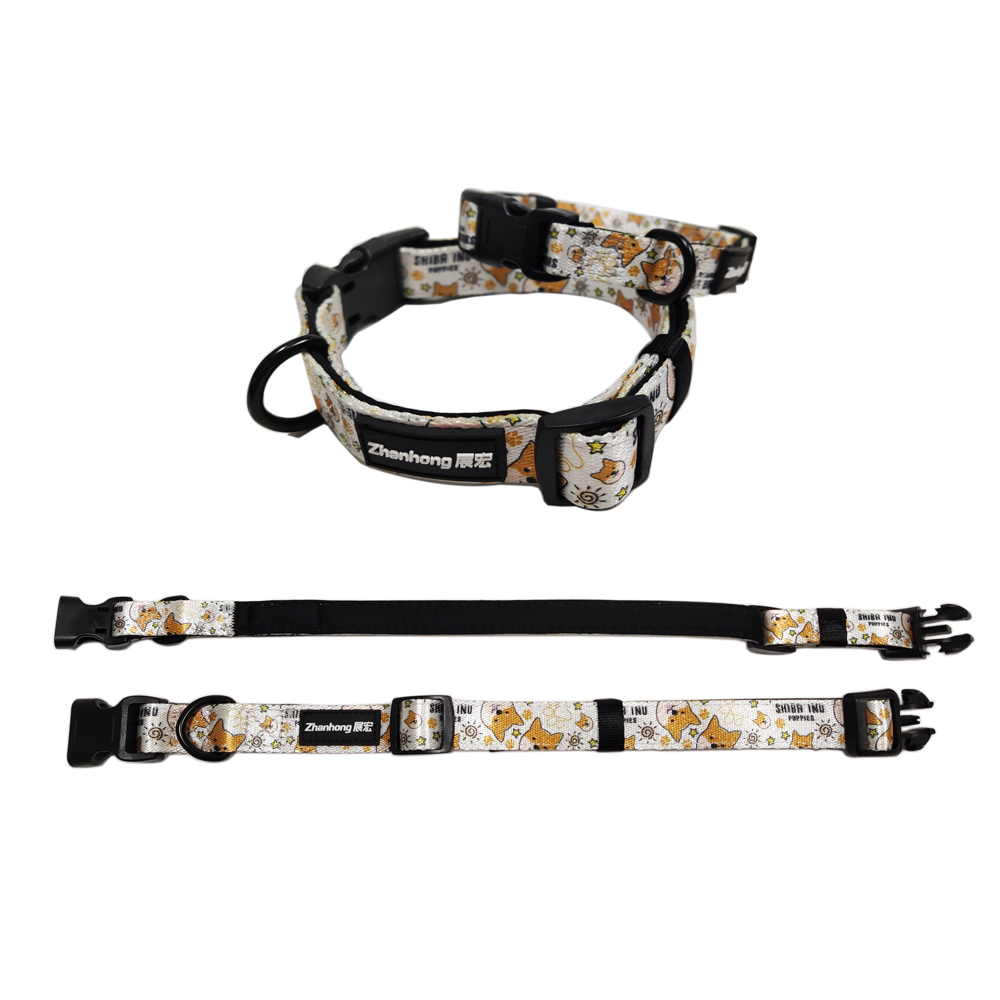 High quality adjustable printed solft flat nylon tactical webbing dog collars