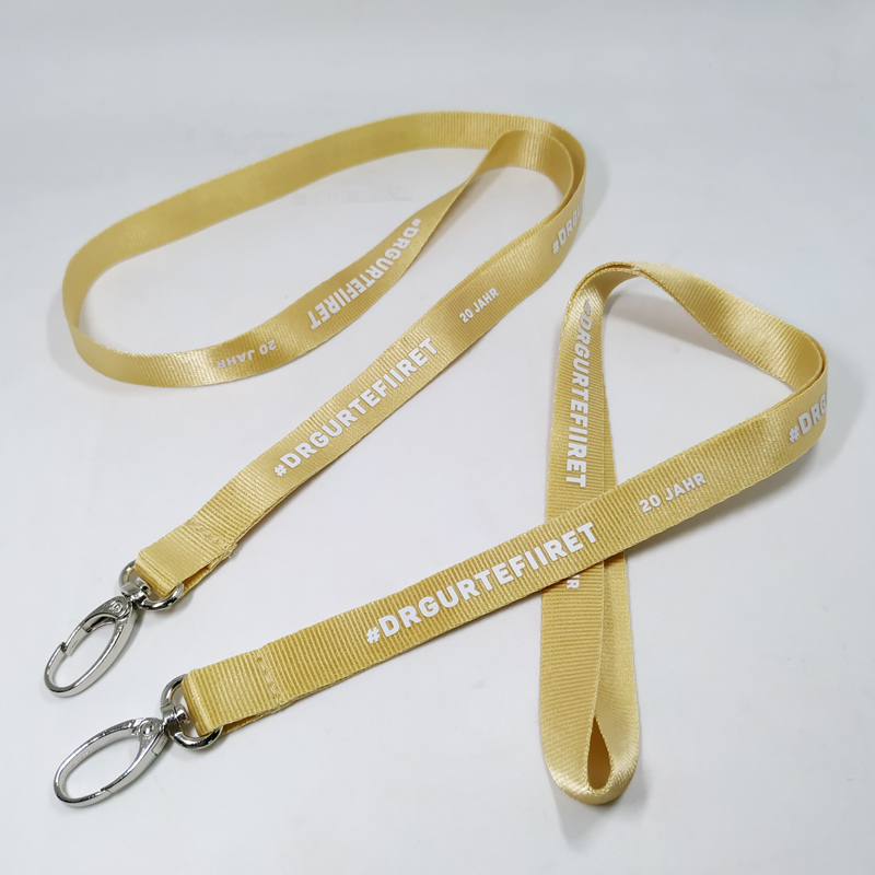 Plain gold color nylon neck lanyard with metal oval hook