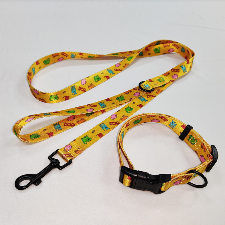 High quality Design adjustable strong nylon sublimation yellow printing rope tactical webbing dog leash pet collars set