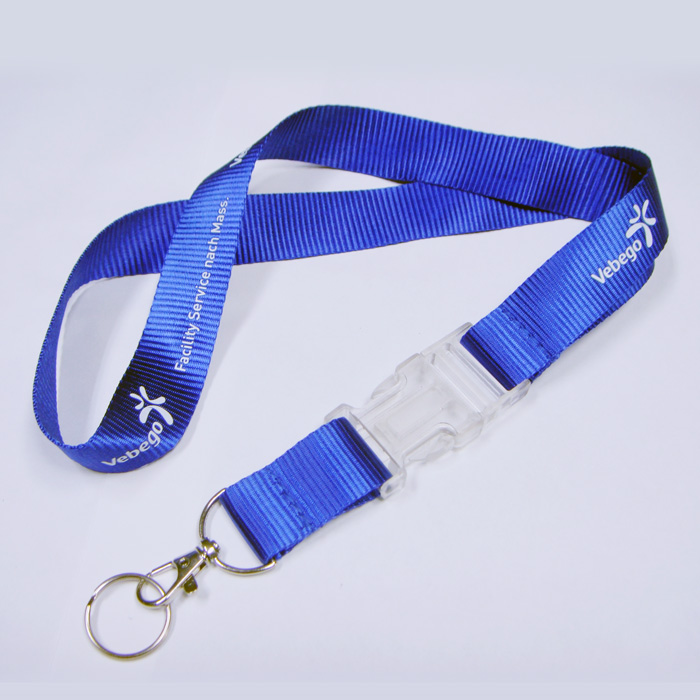 imprinting cusotm logo blue grooved soft nylon lanyard with Transparent buckle 