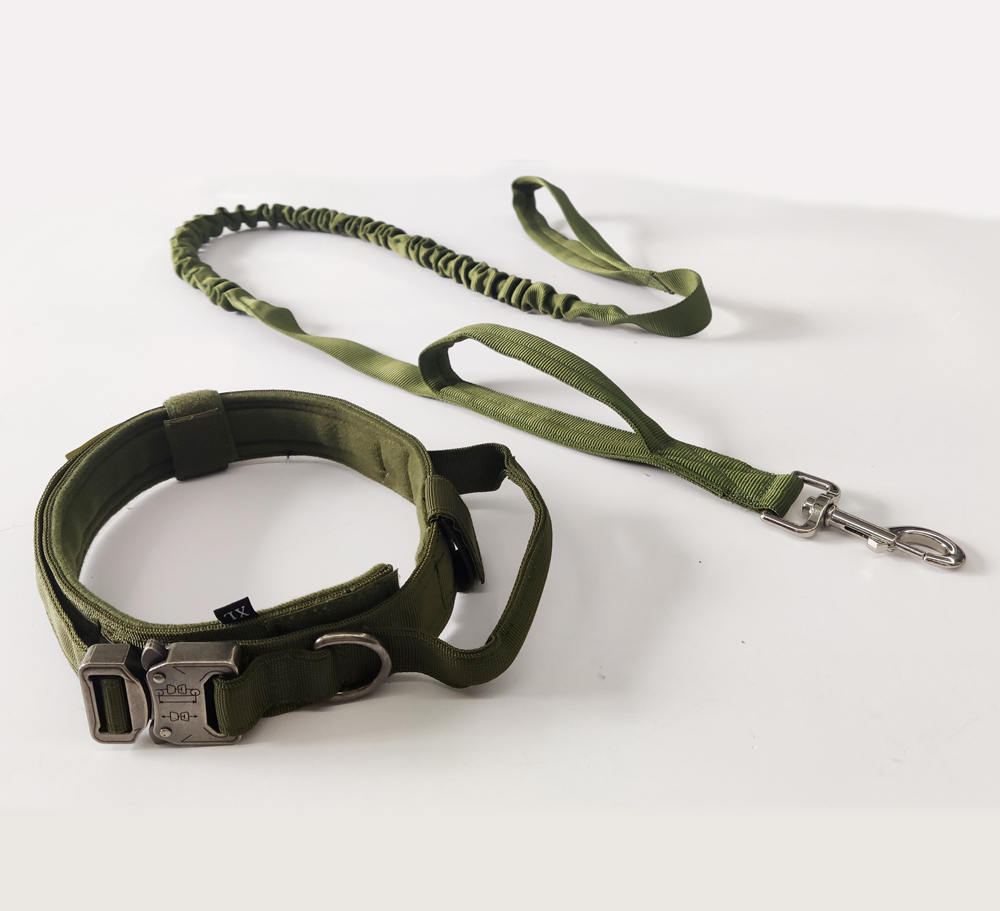 Dog Collar Tactical Heavy Duty Dog Collar and elastic leash set