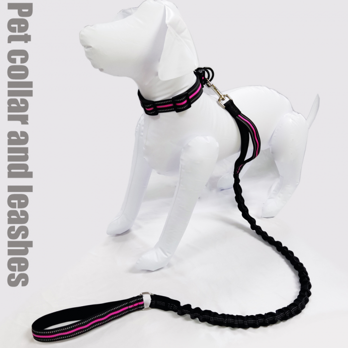 Reflective nylon elastic dogs running rope leash and collar set