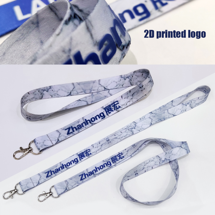 2D printed custom logo polyester sublimationmarbling neck strap lanyards 