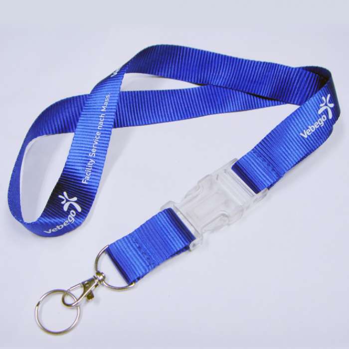 imprinting cusotm logo blue grooved soft nylon lanyard with Transparent buckle 