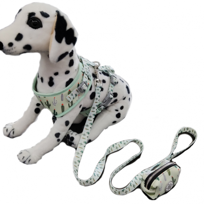 Pet supplies products manufacture sublimation cute logo leashes poop bag dog vest harness set