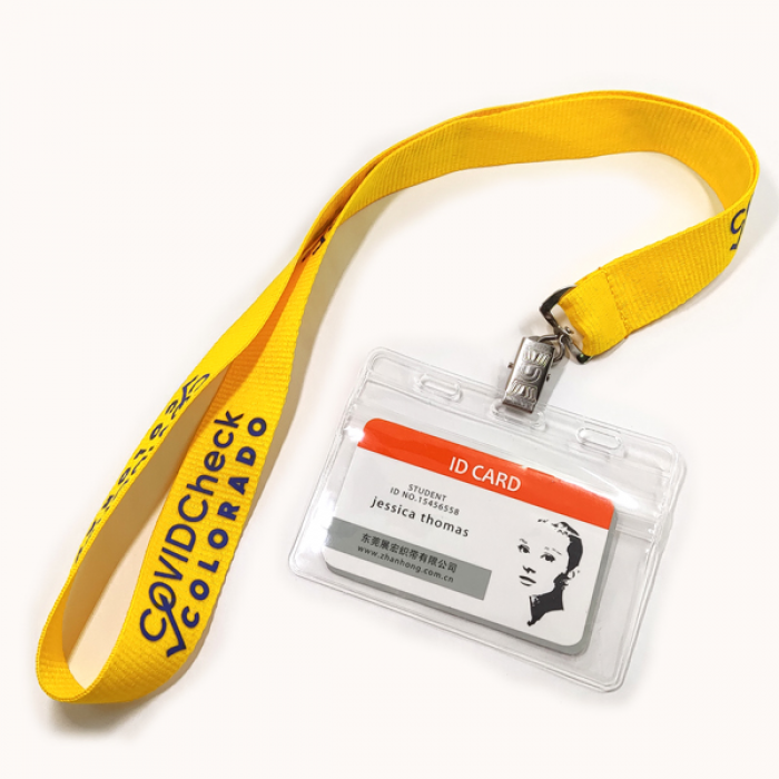 黄色加厚平滑热转印织法织带透明PVC卡套证件挂绳