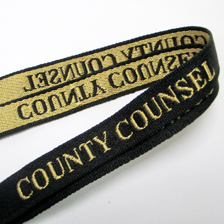 Gold polyester strap woven custom logo badge lanyard