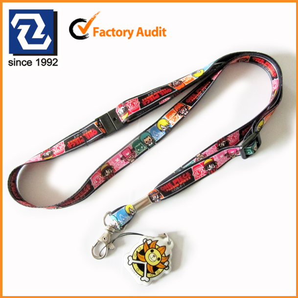 Cartoon sublimation logo polyester neck lanyard with mobile phone cleaner