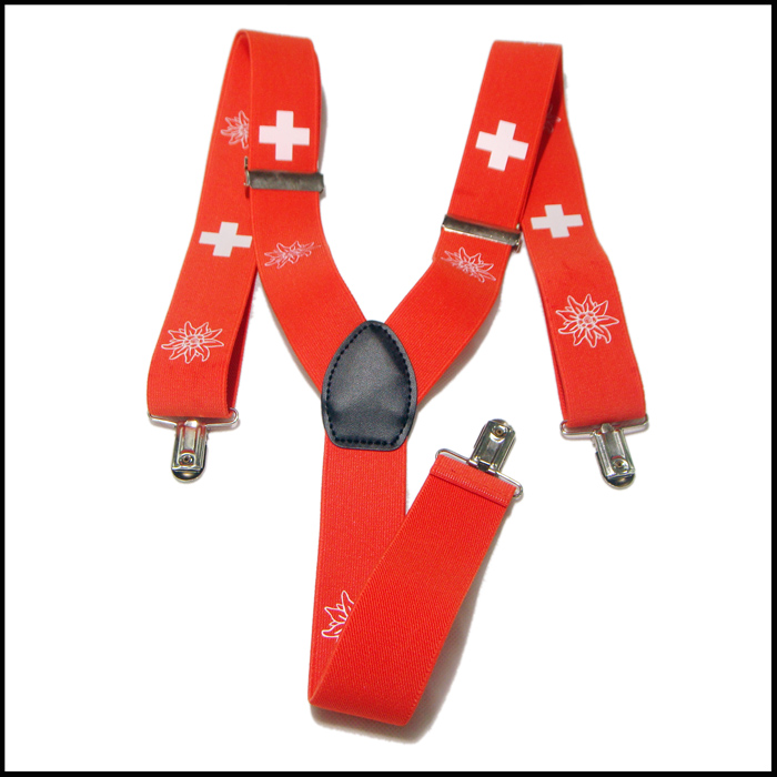 Personalized printing custom logo red Elastic trousers braces belt