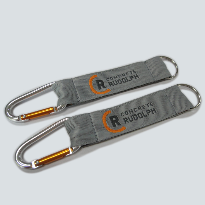 Woven custom logo on one side polyester carabiner strap key chain
