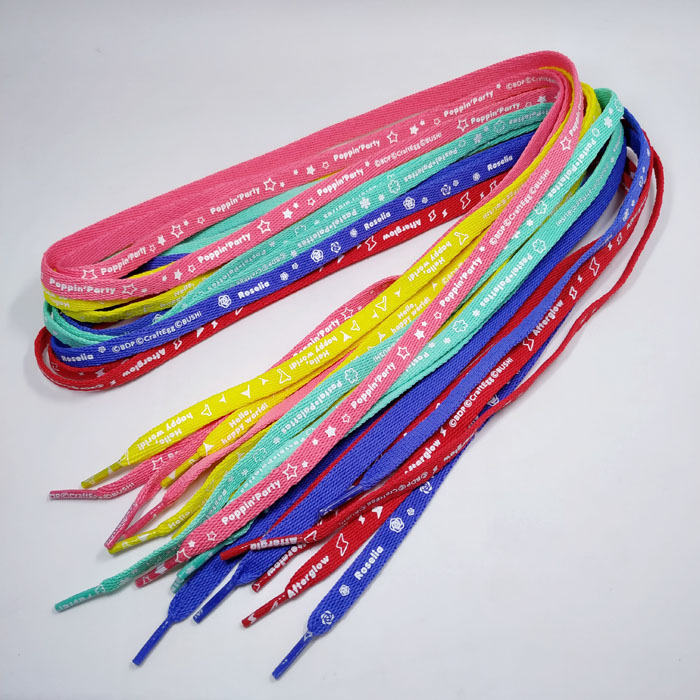 Rainbow twill fabric polyester printed custom logo shoelaces