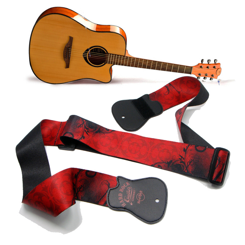 Red sublimation logo polyester padded guitar straps
