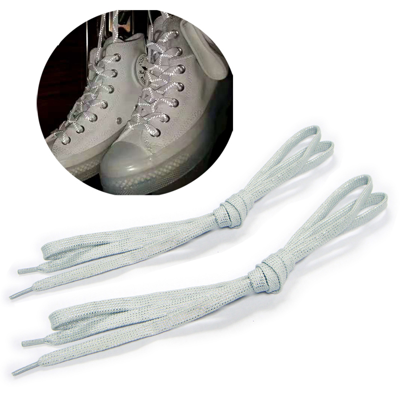 Fashion adult unisex reflective silver white tubular shoelaces