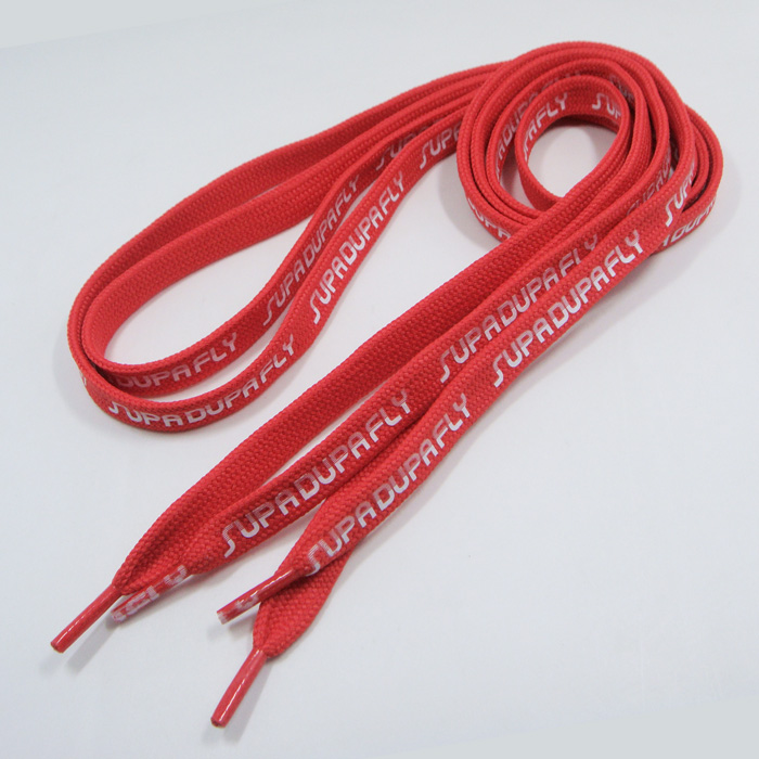 Flat red tube shoelaces custom printed logo shoe laces packing