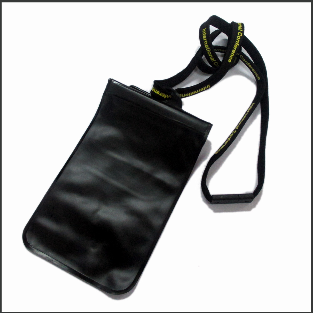 waterproof PVC phone lanyard case badge with round strap