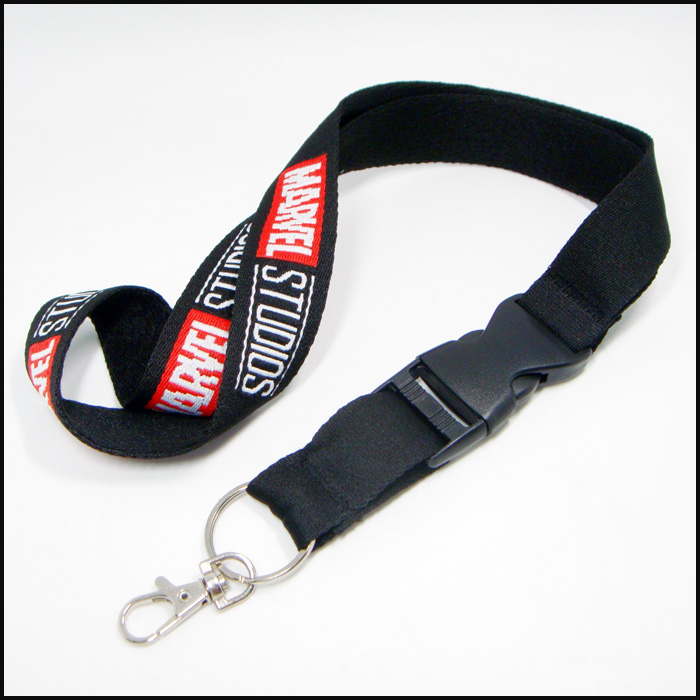 Fabric polyester woven one side logo wind plastic buckle lanyards