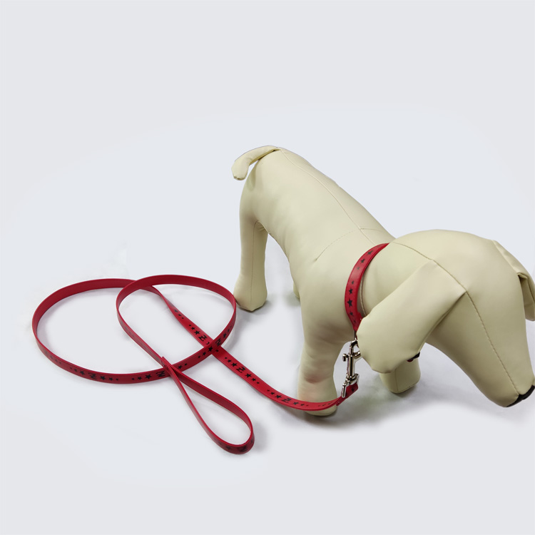 Tristed grain red thick luxury leather dog leash and collar