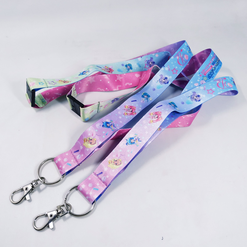 Custom polyester webbing rope colorful sewing keychain metal hook for lanyards