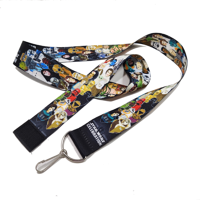 Dye sublimation printing logo wide fabric necklace strap lanyard  with hook and loop fasteners for promotional gift