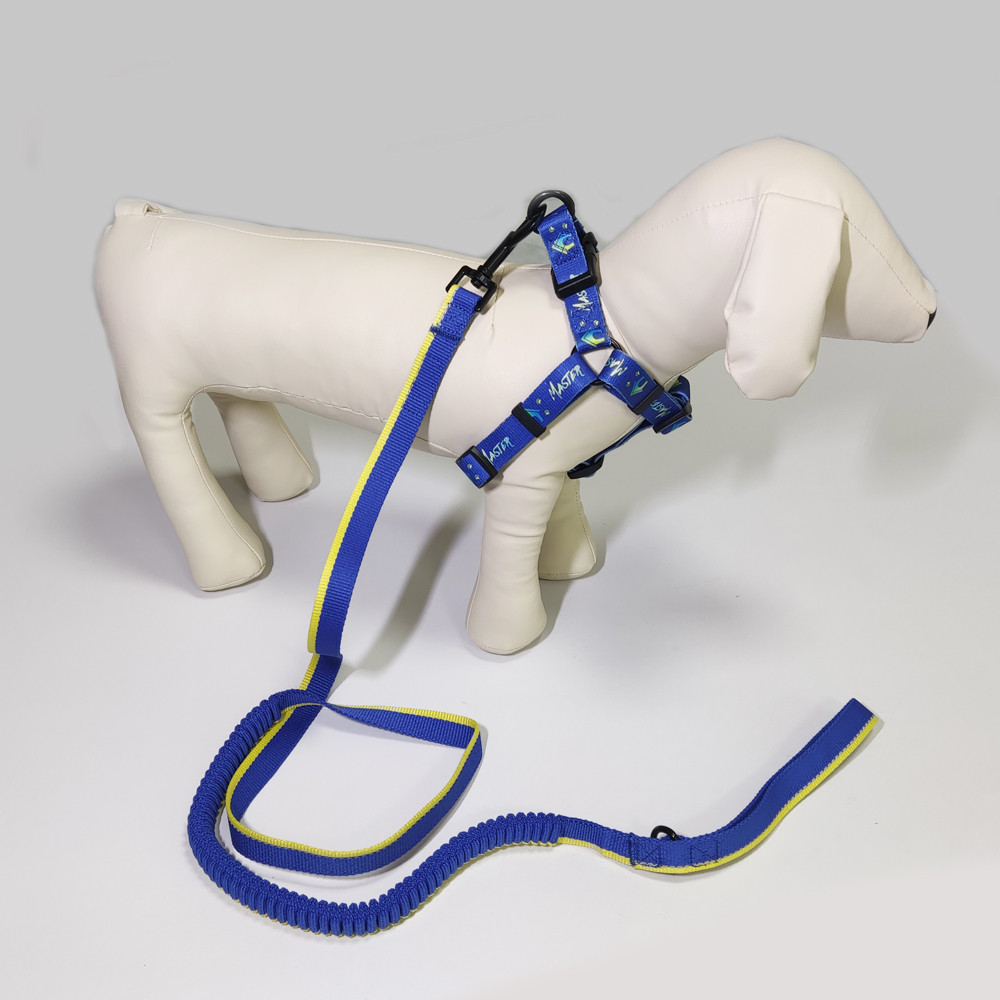 Reflective polyester elastic pet dog leash sublimation logo freely adjust straps style dog harness for pet running walking