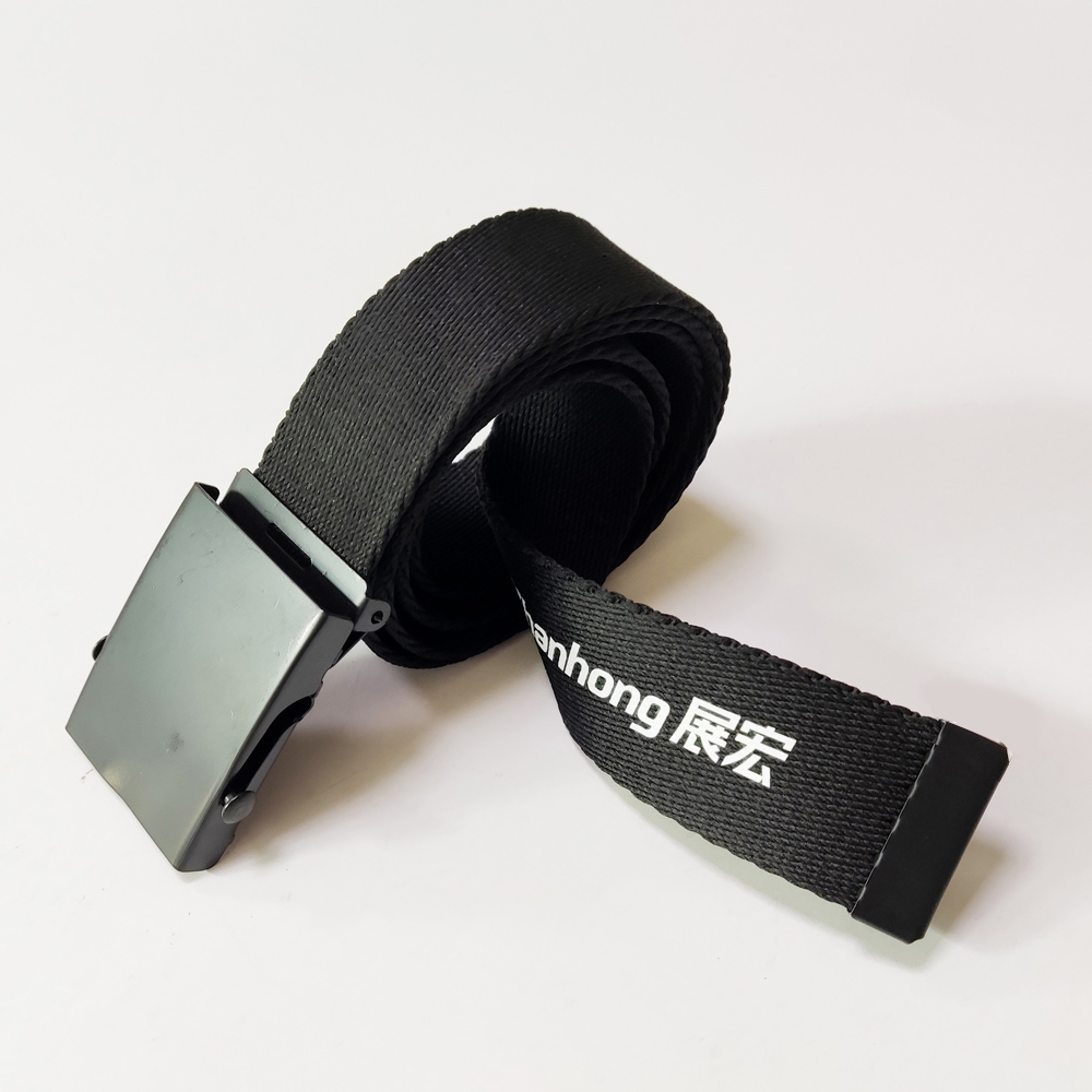 Black cotton polyester imprinted design logo fashion canvas webbing fabric belt with Wrapped Belt Buckle