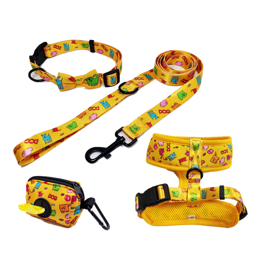 Customizable Dog Harness Leash Bandana Set in Adjustable Size Sublimation Printed Nylon with Poop Bag Holder on Sale