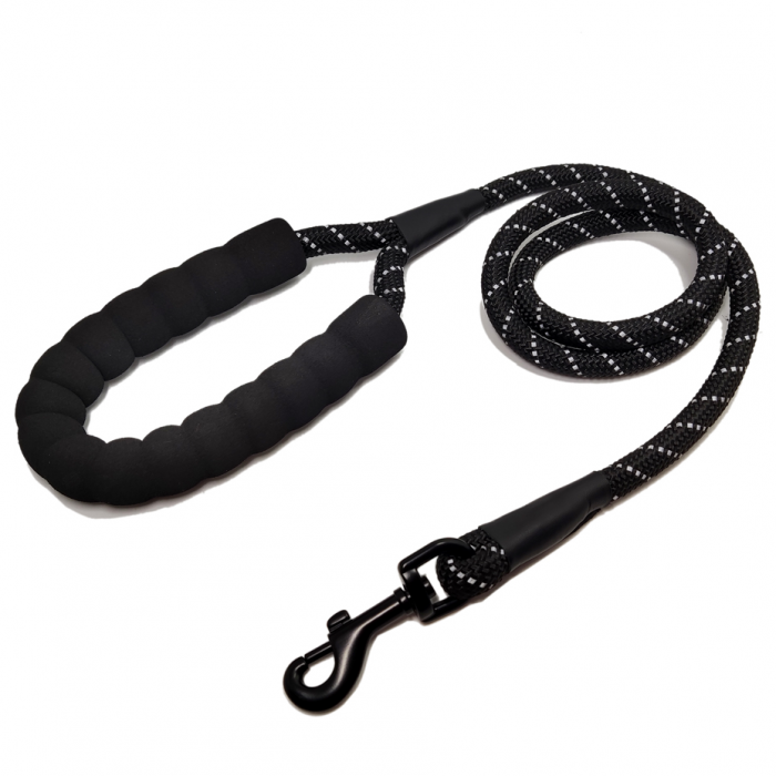 时尚设计黑色圆尼龙反光绳宠物狗链遛狗带   ​