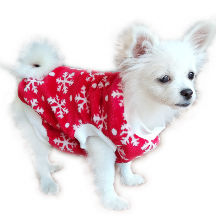 圣诞雪花红色宠物保暖外套不掉毛套头小狗毛衣