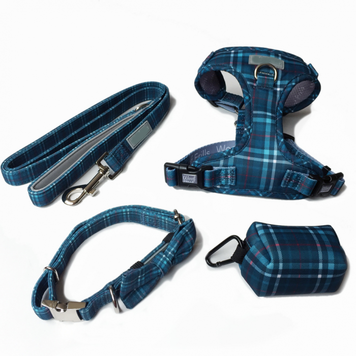 经典格仔宠物外出用品套装蝴蝶结狗圈易穿脱狗狗背心