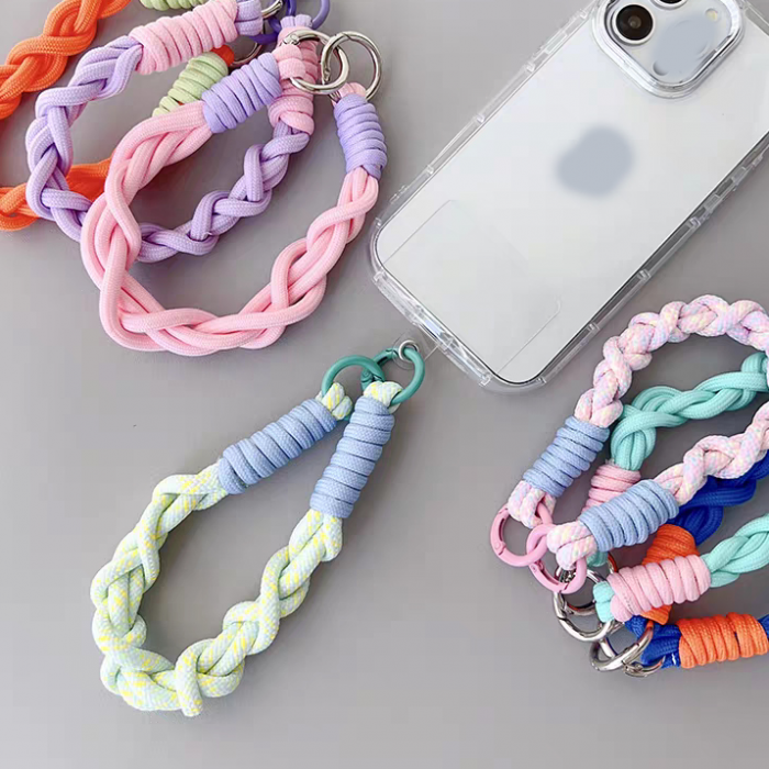 钥匙扣彩色短腕扭辫子手机带通用手机绳带