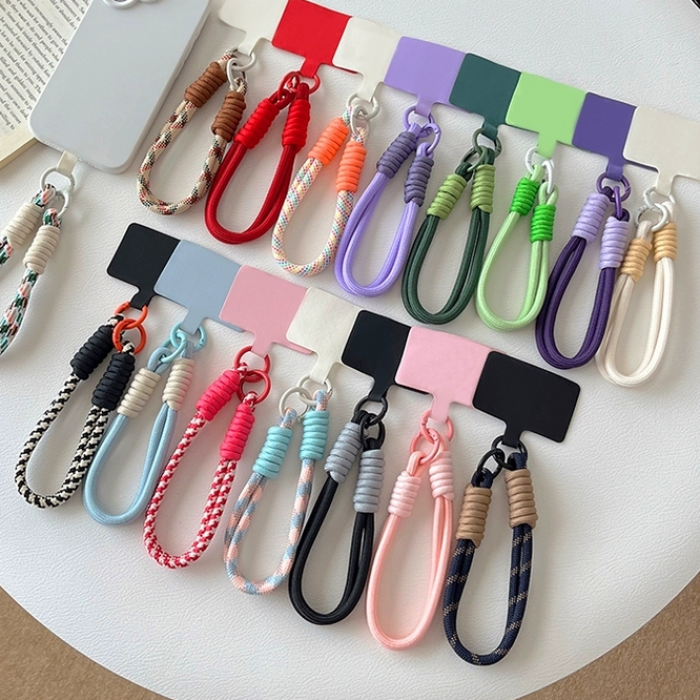 马卡龙彩色短手机挂绳带防损手工男女通用手机腕带